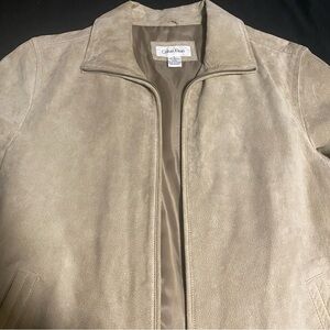 NWT CALVIN KLEIN 100% Suede Leather Bomber Jacket in Classic Khaki - Size M